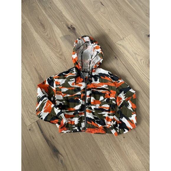 New Look Womens Orange Green and Black Camo Full Zip Hooded Jacket Size Medium - Picture 4 of 9